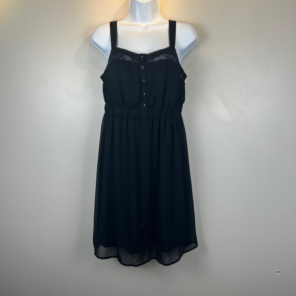 Mudd Vintage Y2K Black Babydoll Dress Lace Trim Empire Waist Chiffon Large